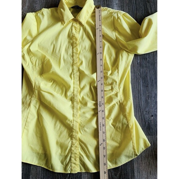Lafayette 148 Yellow 3/4 Sleeve Ruched Gathered Stretch Button Up Top Blouse 6 - Picture 6 of 8